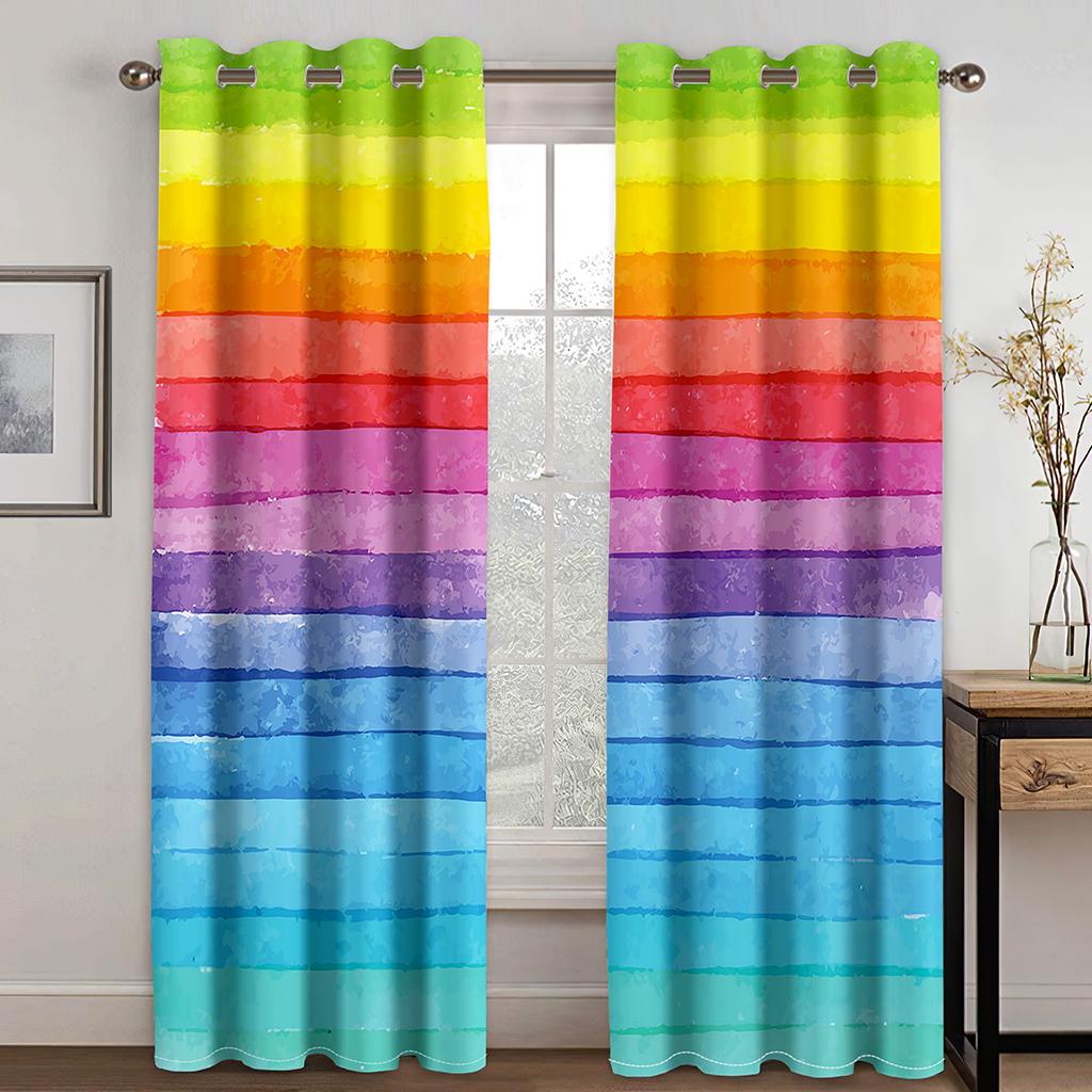 Rainbow Pink Gold Star Glitters Drips Print Children's Window Curtains for Girl Living Room Bedroom Decor 2 Pieces Free Shipping