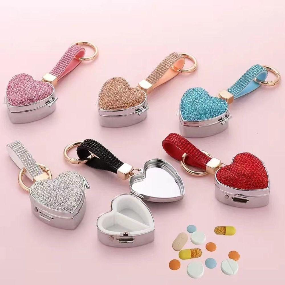 Portable Mini Pill Case Shining Bling Bling Key Pendant Compact Bag Hanging Ornaments Car Hanging
