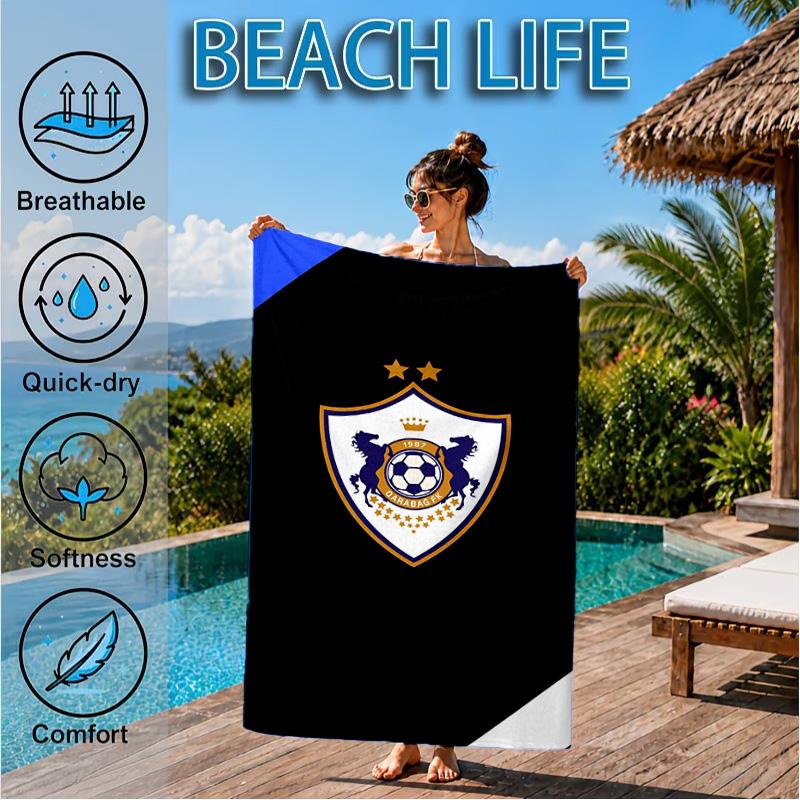Qarabag Soccer Team Crest Design Beach Towel, Quick-drying, Easy to Care for, Suitable for Both Fitness and Beach Vacations,Sports Essential