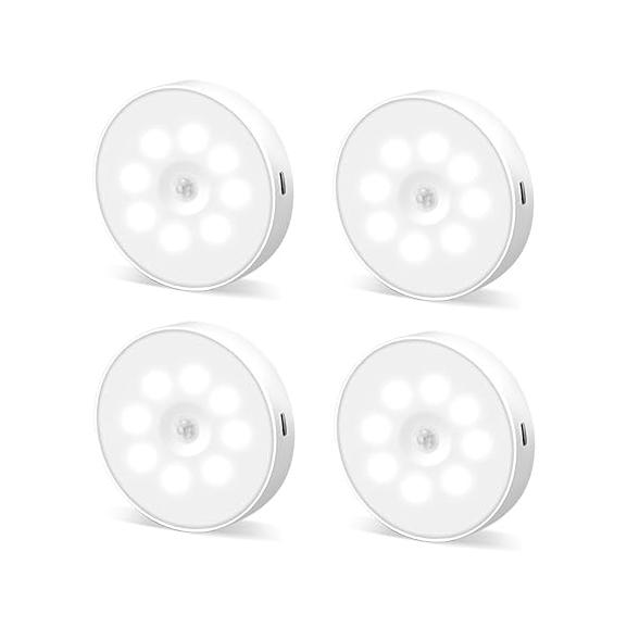 Motion Sensor Night Light 1/2/4/6 Pack Wireless USB Charging Closet Light Suitable for Stairs Cabinets Kitchen Corridors