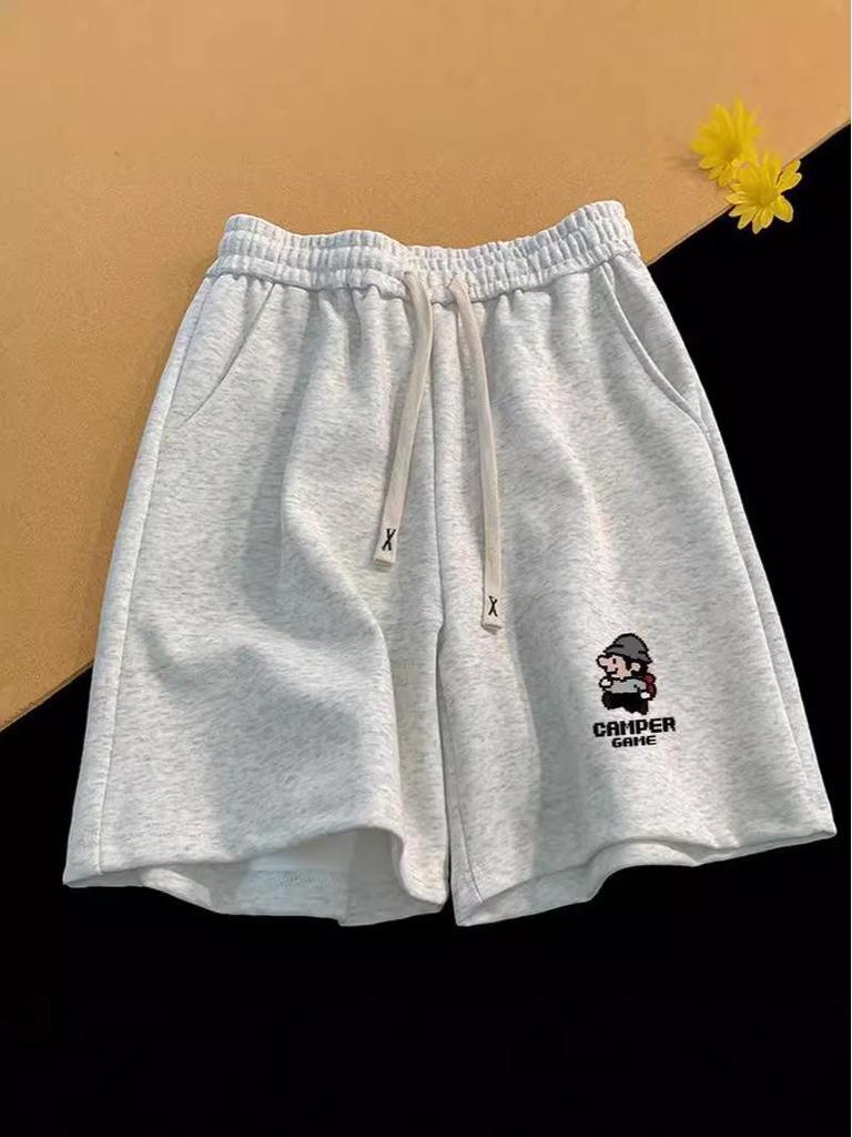 Custom Cartoon Print Men's Summer Sports Pants - Loose, Thin, American Streetwear Style, Five-Point Casual Design