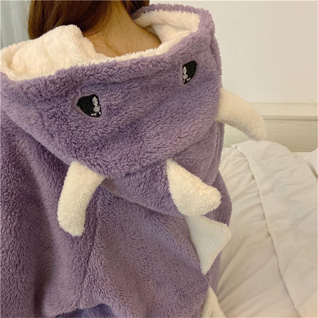 Cloudstop Zimowy kombinezon dinozaura na zimną pogodę, puszysta piżama, kombinezon, kigurumi, odzież domowa, ochrona, (Fioletowy)