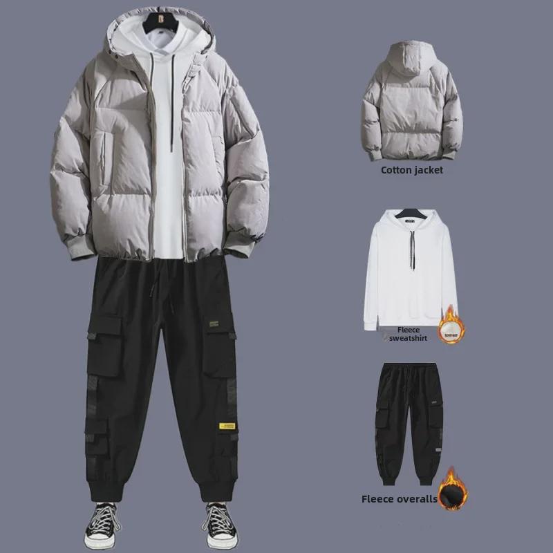 Men's 2020 Autumn/Winter Thick Cotton Three-Piece Suit: Winter Coat with Plus Velvet Sweater