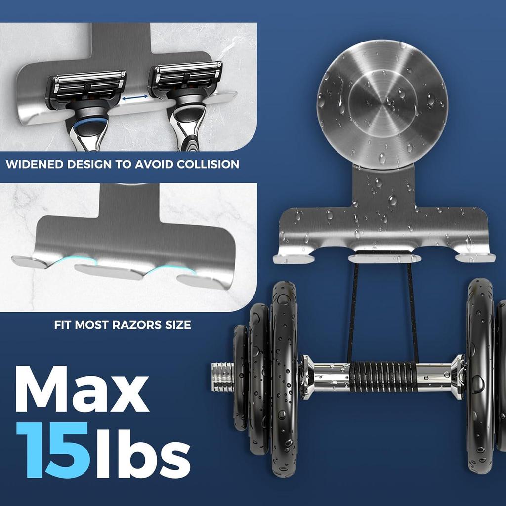 Detachable Stainless Steel Razor Holder with Reusable Suction Cup Hook for Shower