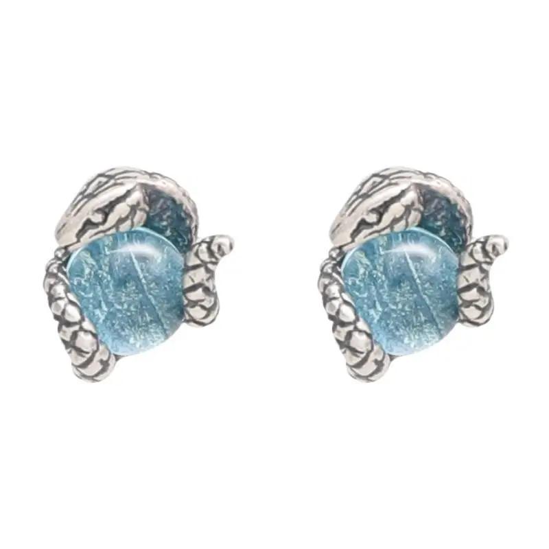 Vintage Silver Color Animal Snake Stud Earrings for Men Women Punk Earrings with Light Blue Stone Personality Jewelry Gifts
