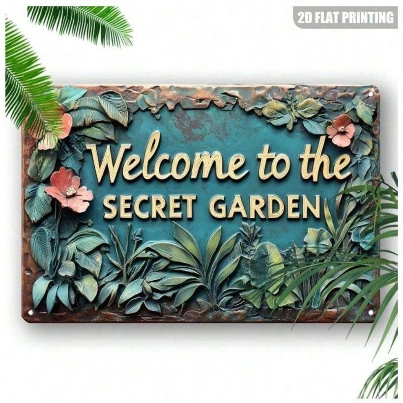 

Metal Poster Wall Art Vintage Secret Garden 8x12 inch Farmhouse Kitchen Decor