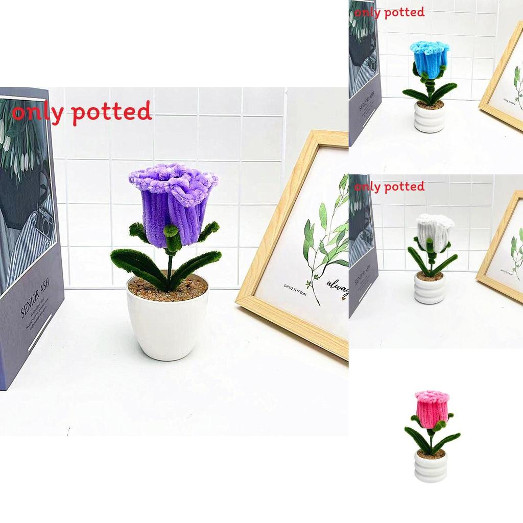 Multi Colored Plush Twisted Rod Rose Potted Desktop Decoration Ornament For Office Decor