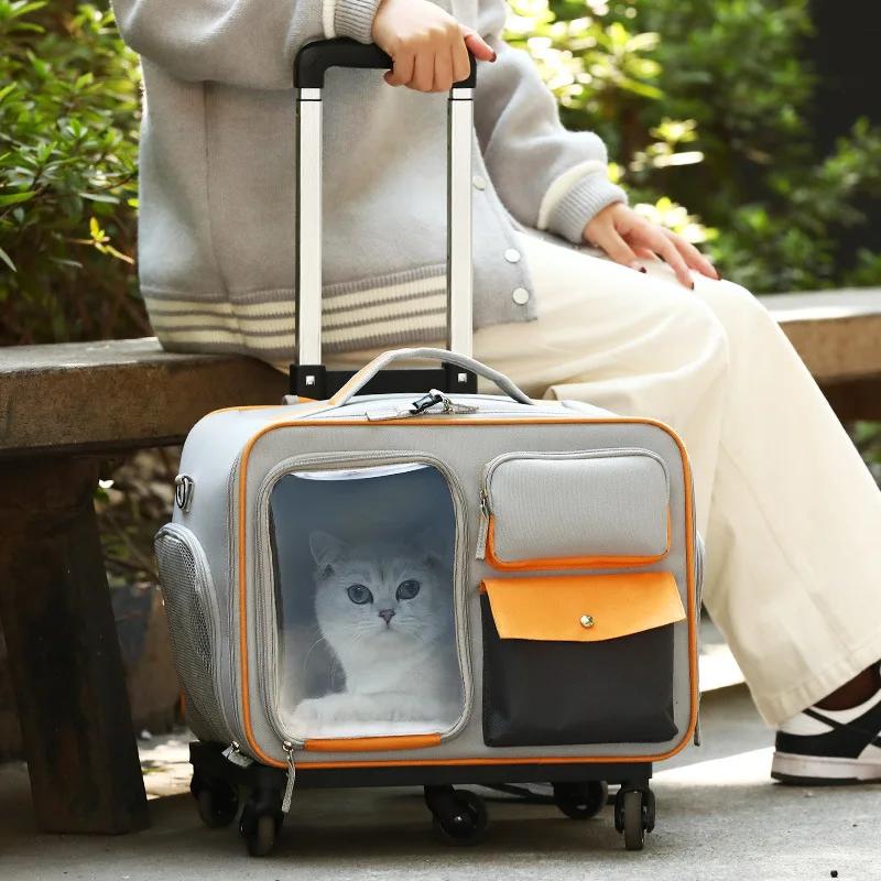 Przenośna i Oddychająca Walizka Trolley dla Zwierząt Duża Pojemność Klatka Lotnicza dla Zwierząt Wychodzenie Pies Kot Walizka Transporter dla Kota Wózek dla Psa
