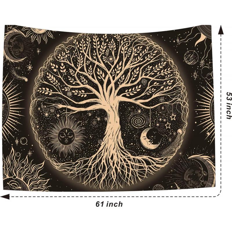 VIKAMA Sun Moon And Stars Tree Of Life Tapestry Ambient GalaxyStyle Wall Decoration Living Room And Bedroom Decorative Hanging