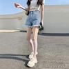 Women's High Waist Denim Shorts - Casual, Versatile, Slimming, Frayed A-line, Trendy Summer Wide Leg Hot Pants