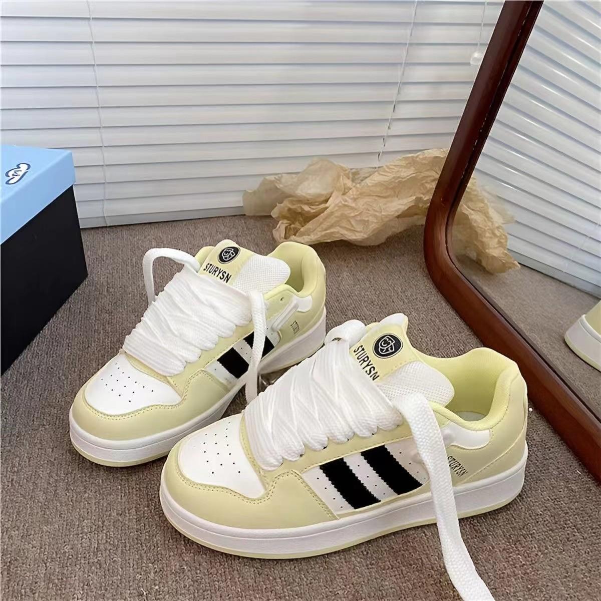 

Women s Pastel Yellow Sneakers – Retro Stripe Casual Shoes with Thick Sole for Daily Wear and Street Style 35 светло-желтого