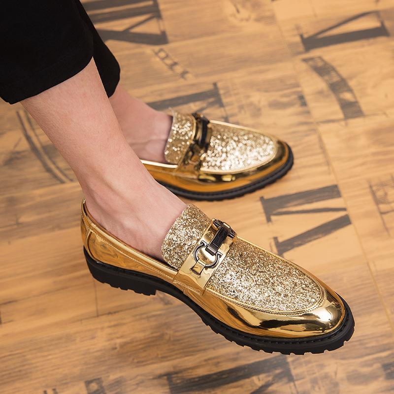 Chaussures de luxe pour coiffeur, chaussures de soirée pour hommes, chaussures de créateur à paillettes, chaussures classiques dorées italiennes pour hommes