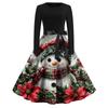 Juletrykk Flare Kjole For Dame Langermet Kjole Hule Fest Casual Kjoler