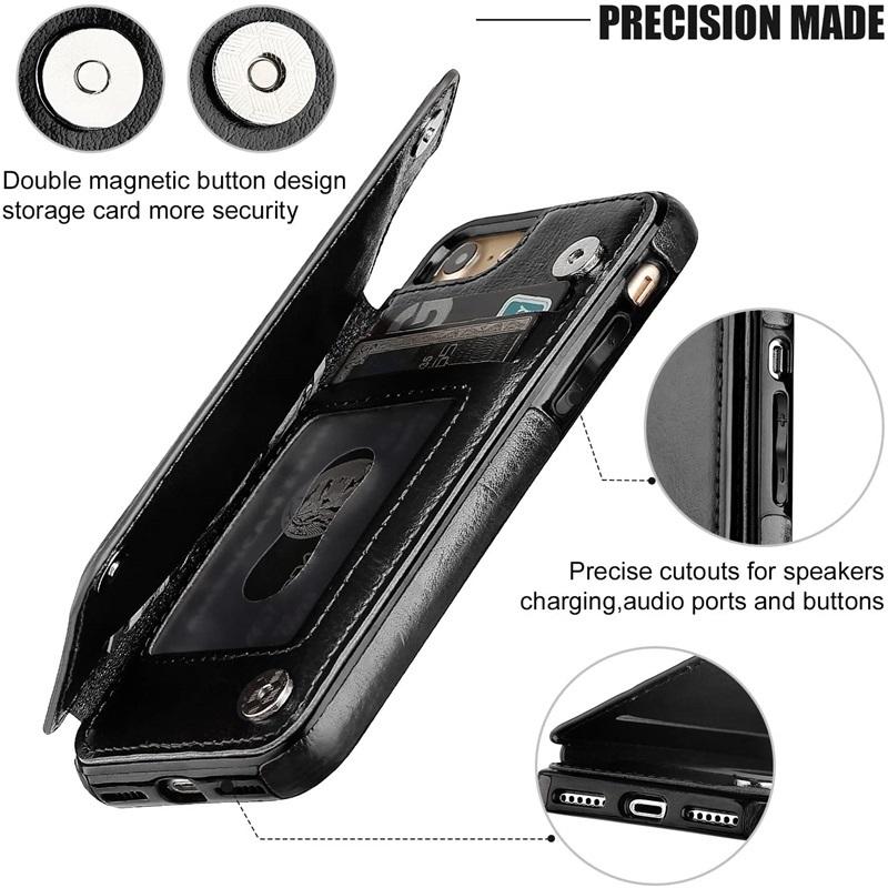 Leather Wallet Back Case for iPhone 11 12 13 14 15 16 17 Pro Max Mini Air XR XS 8 7 Plus SE Card Slots Holder Flip Cover
