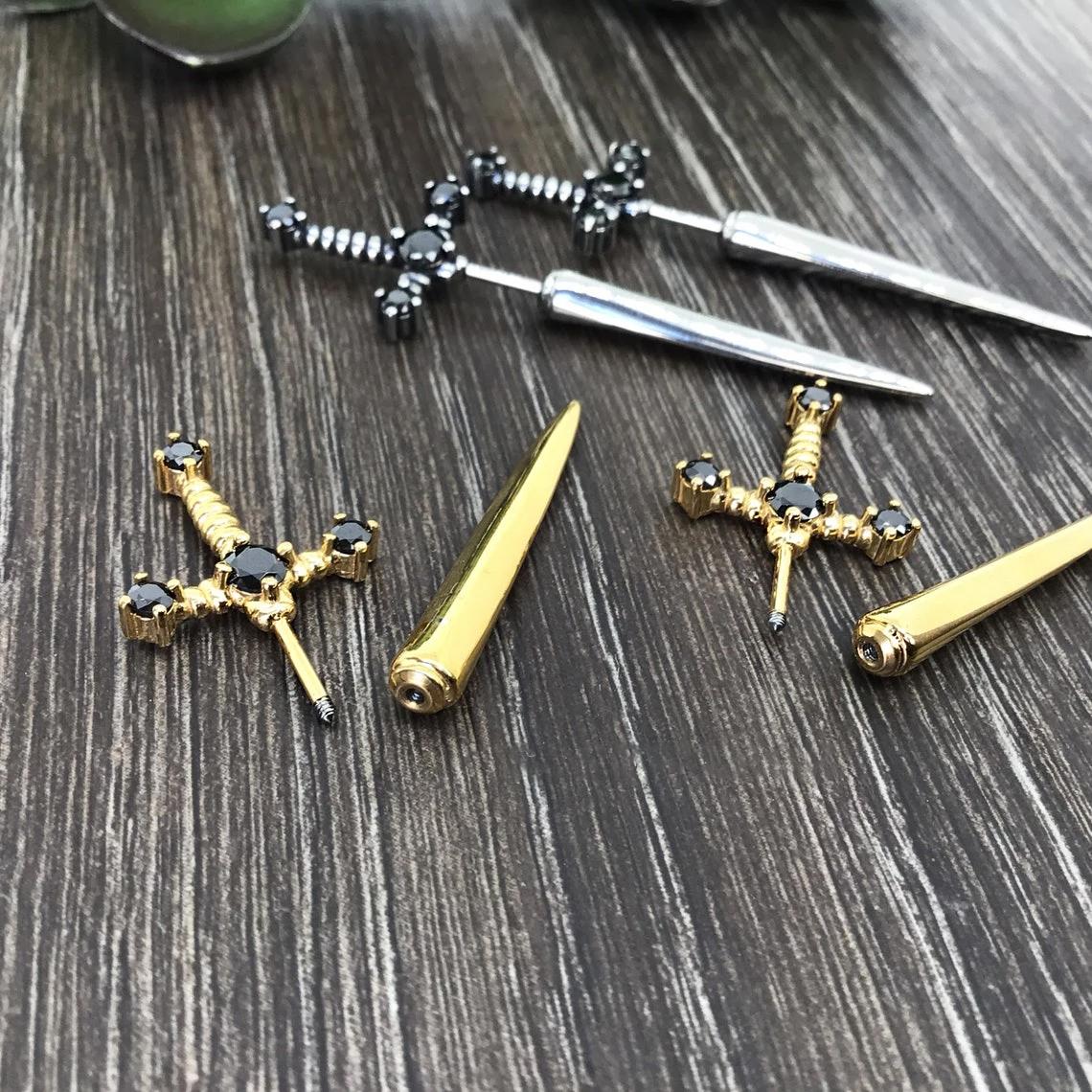 Orecchini Gotici A Forma Di Spada In Lega – Lunghi 10 Cm, Stile Punk E Medievale, Per Halloween E Cosplay, Regalo Uomo/Donna - 3