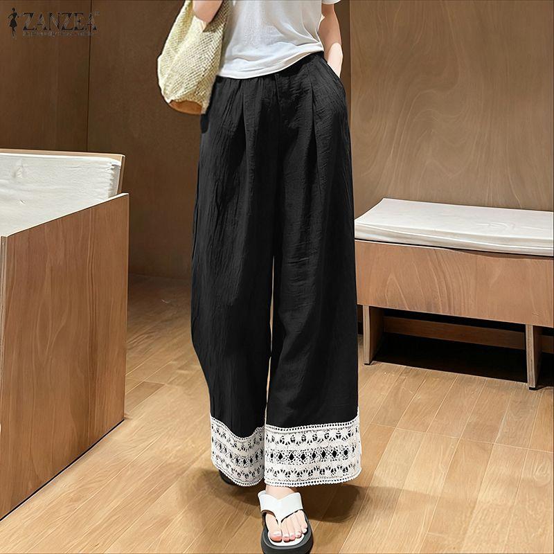 ZANZEA Women Casual Elastic Waist Loose Patchwork Loose Pants