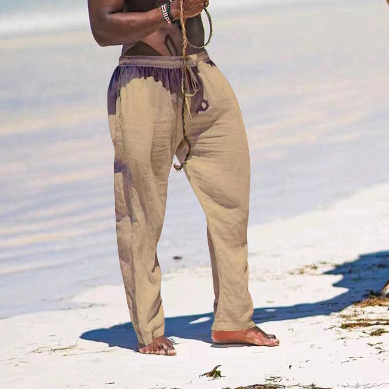 2024 Men's Minimalist Casual Cotton Linen Pants - Solid Color, Loose Fit