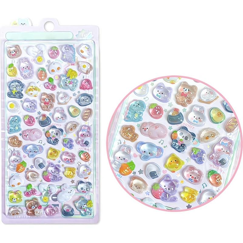 Set of 4 3D Stickers, Cute, Glittery Decorative Stickers, Reward Stickers for Kids, Perfect for Diaries, Cell Phone Decorations, Girls  Gifts, Crafts,