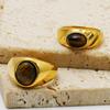 Europe and America18K Gold Stainless Steel Oval Tiger Eye Natural Stone Ring Jewelry Elegant Vintage Titanium Steel Ring