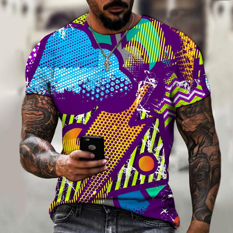 3D digital printed short sleeved T-shirt casual slim fit men's round neck top comfortable streetwear