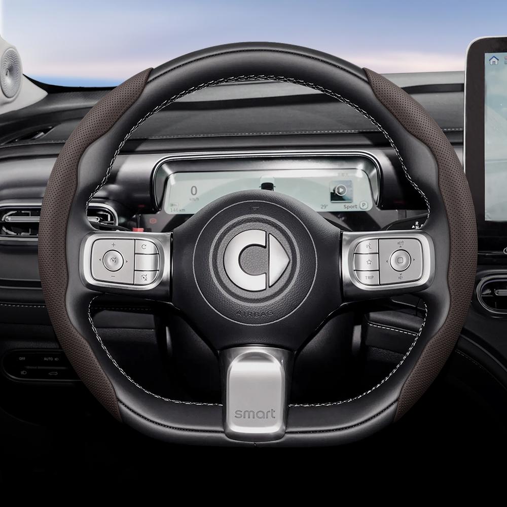 Vcxja9 Vhodné pro Smart Prodyšný Kožený Potah Volantu s Dírami Segmentovaný Design Rychloupínání Protiskluzový a Odolný Fortwo 451 450 453