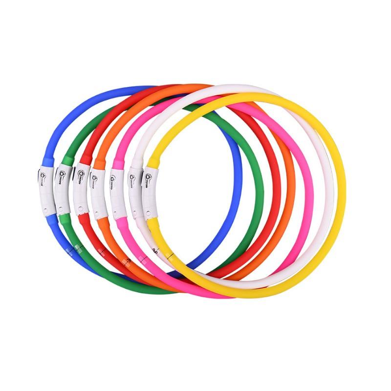 Silikonový LED obojek pro psa dobíjecí 3 pracovní režim Více lehčí Měkčí Max 70 cm Noční bezpečnostní blikající svítící obojek Anti Lost