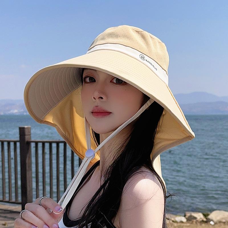 Summer Breathable Shawl Neck Protection Bucket Hat Outdoor Large Brim Sun Protection Hat Mountain Riding UV Protection Sun Hat