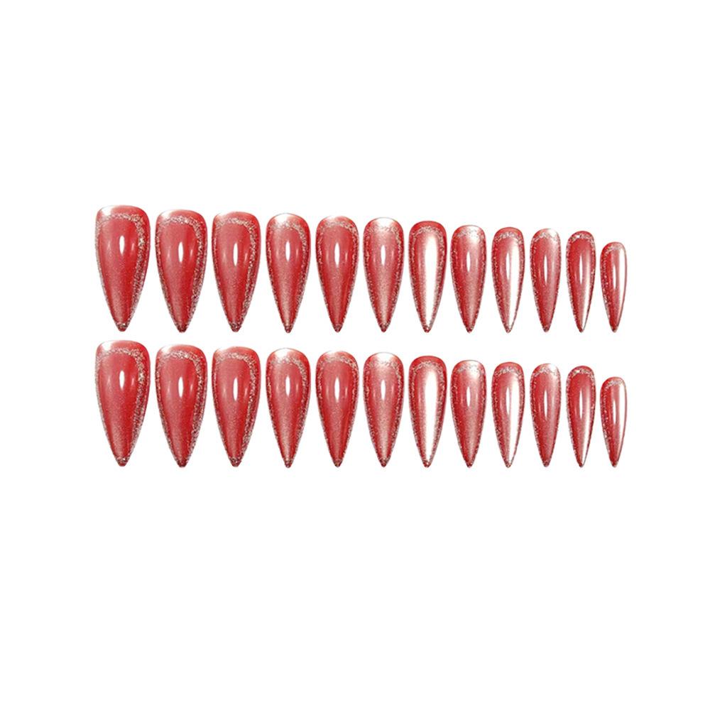 Almond-Shaped Wine Red Cat Eye Press-On Nails - 24-Piece Set