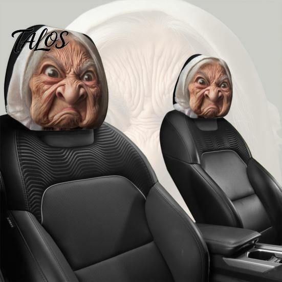 Atualizações de Personalidade para Interior de Carro 2 Peças Engraçadas Capas de Encosto de Cabeça com Rosto de Vovó, Protetores Respiráveis para Assento de Carro Sem Amassados, Elásticas Universais