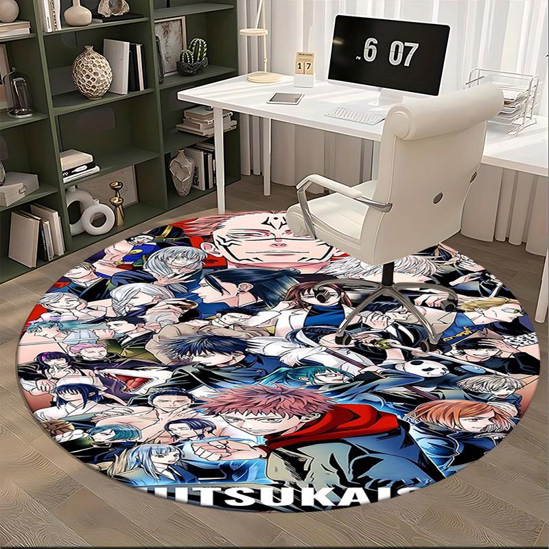 1pc Anime Character Round Carpet  Fitsuoka Design, Office Chair Mat, NonSlip Rug for Home Decor, Seasonal Gift, Suitable for Office, Living Room