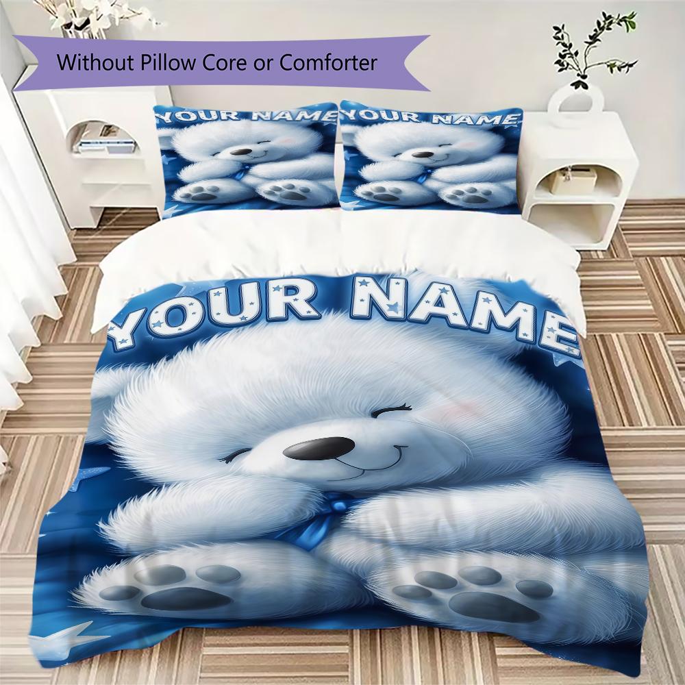 Custom Name Rainbow Heart Bear Love Bedding,Quilt Set Quilt Cover Pillowcase Home Birthday Gift(1 * duvet cover + 2 * pillowcase, without core)_lx