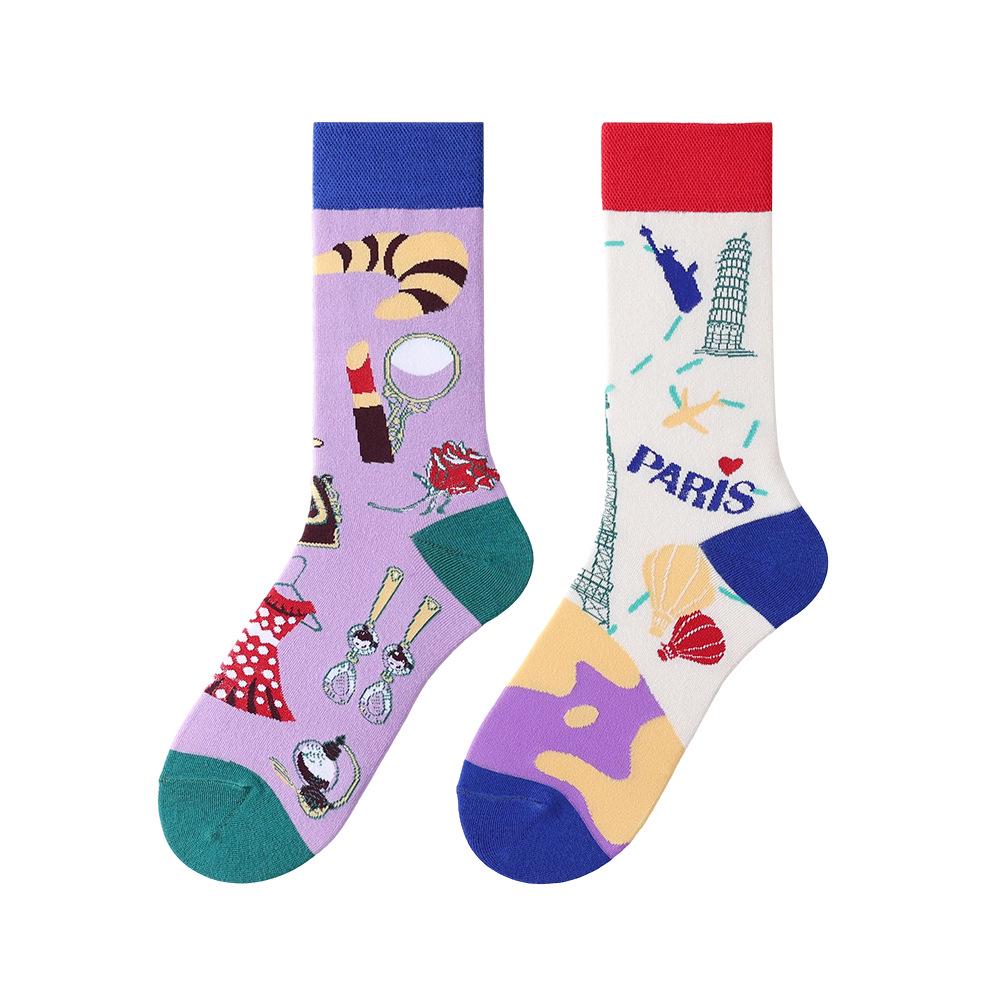 Original Asymmetrische Cartoon Hip Hop Baumwollsocken für Paare - Wadenhoch Mandarinenente Stil für Damen und Herren