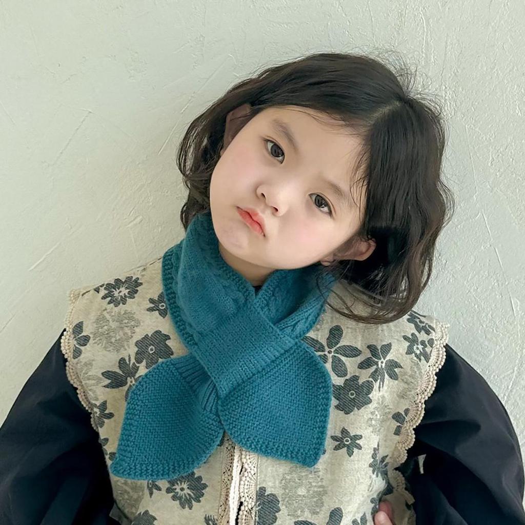 Kids Winter Warm Scarves Children Girl Woolen Knit Short Cross Neck Covers Snood Solid Color Outdoor Windproof Neckerchief
