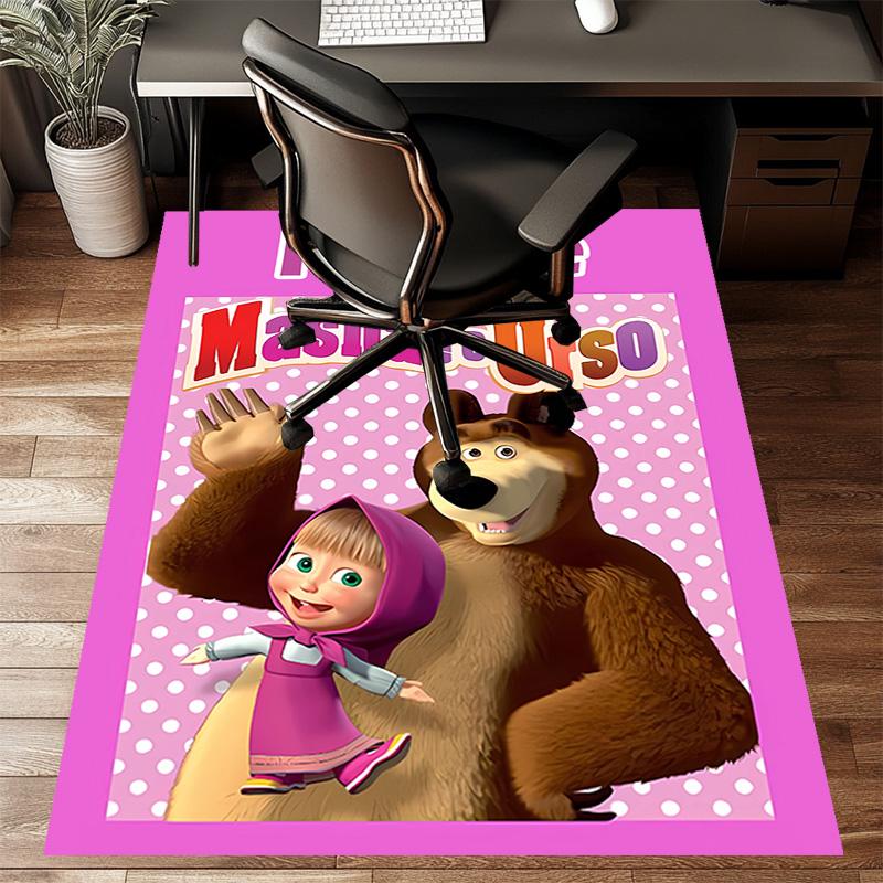 Custom Masha and the Bear Mat Personalized Name, Polyester Washable Indoor Entryway Rug, Gift for Christmas, Easter, Thanksgiving Day