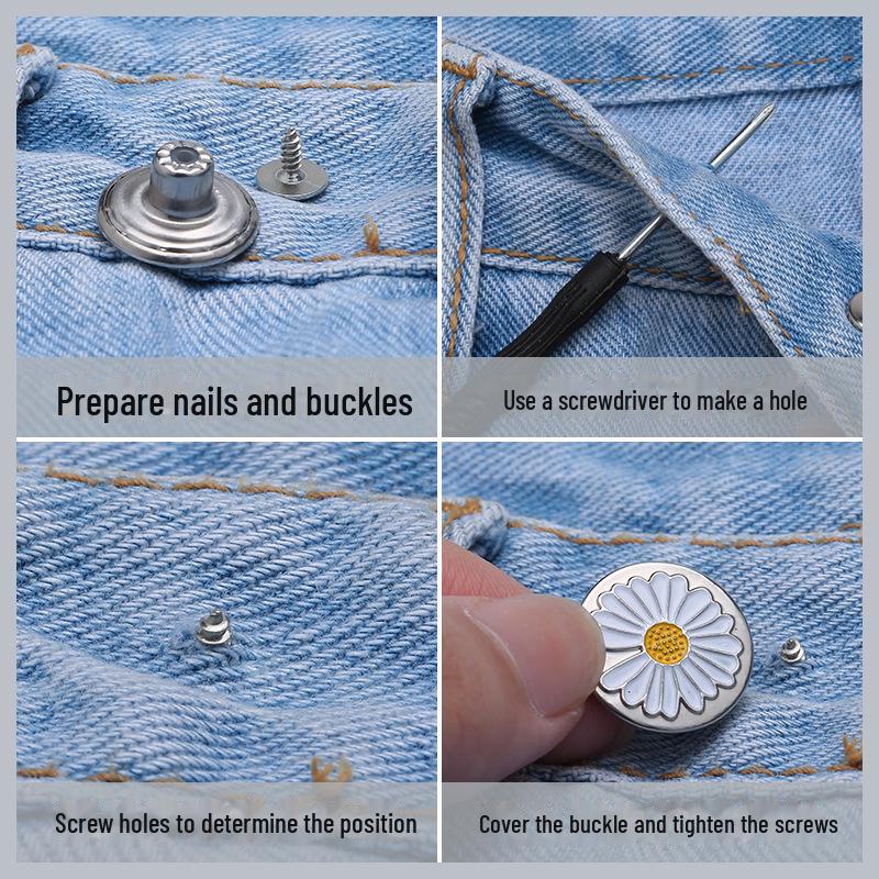 Removable, Adjustable No-Sew Metal Buttons for Denim Underwear - Waist-Tightening Magic Button