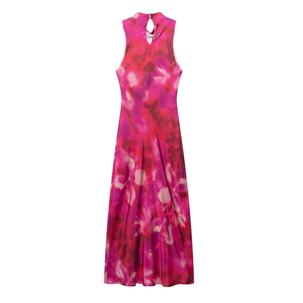 Spring/Summer 2025 Women's Tie-Dye Print Silk Satin Slim Fit Dress