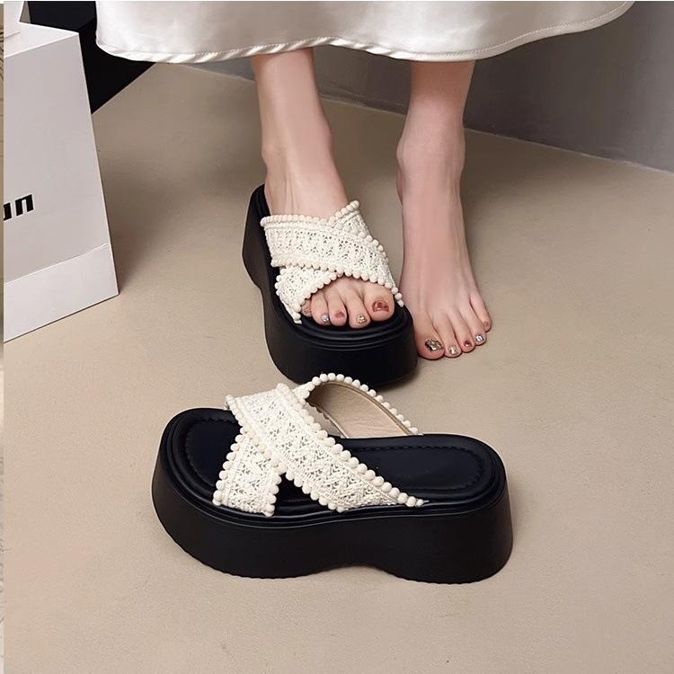 Thick-soled Heightening Heel Beach Cool Slippers Women's Summer Wear 2025 New with Skirt Bohemian One-word Sandals