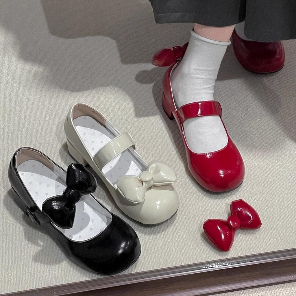 Fairy style sexy bow Mary Jane shoes women's 2025 new niche design sense white thick heel high heels
