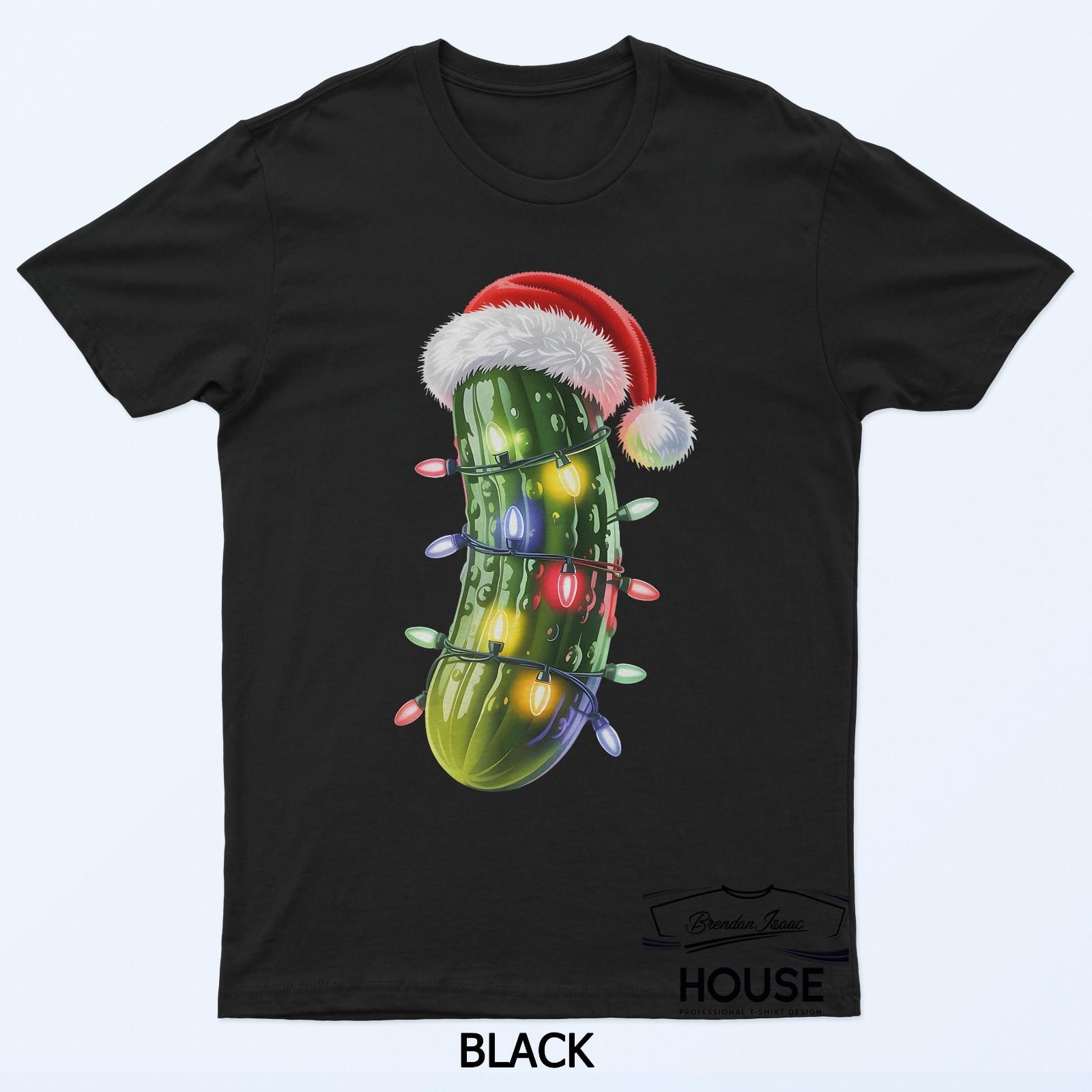 Funny Pickle Santa Hat Christmas Lights Xmas Men Women T-Shirt S
