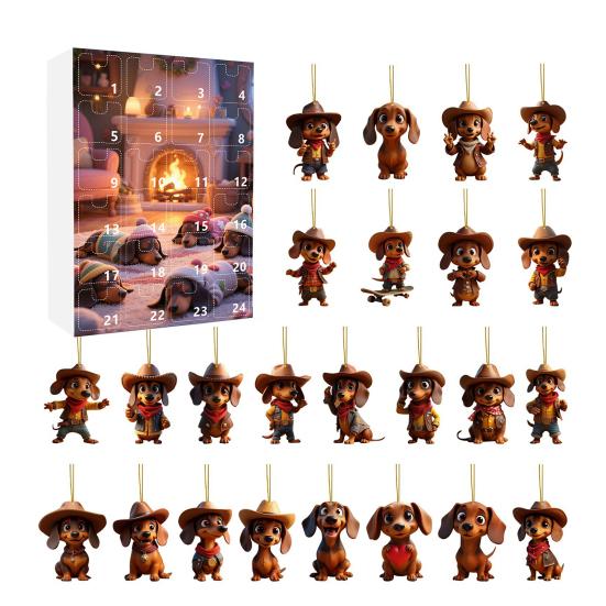 Dachshund Dog Advent Calendar 2025 24 Days Christmas Countdown Calendar with 2D Acrylic Hanging Dachshund Ornaments for Xmas Tree Decor