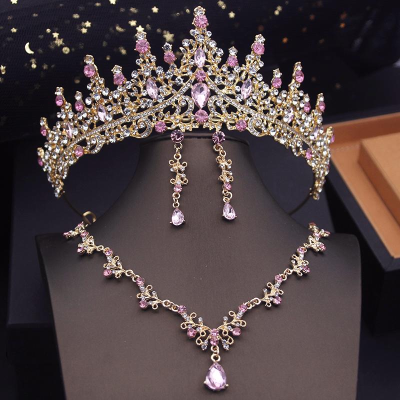 Green Crown Bridal Jewelry Sets for Women Choker Necklace Sets With Tiaras Wedding Dress Prom Bride Jewelry Accessories