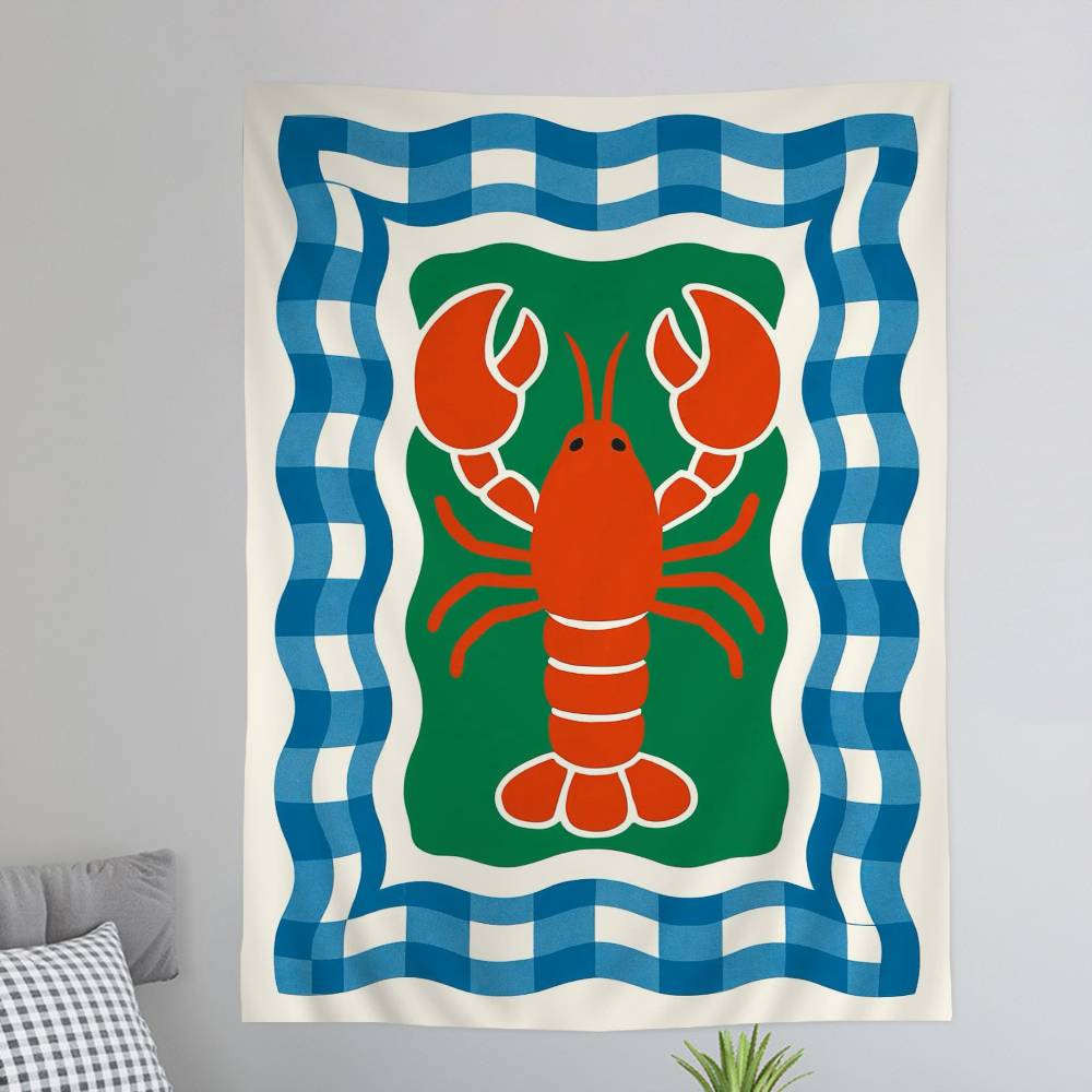 Colorful Sardine Lobster Fish Anime Tapestry Hanging Tarot Hippie Wall Rugs Dorm Wall Hanging Sheets
