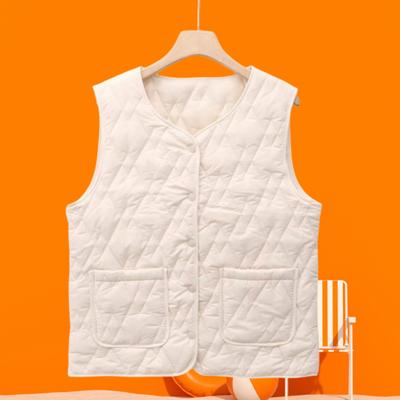 Women's Thermal Vest Sleeveless Single-breasted Closure Jacket Solid Color Round Neck Imitation