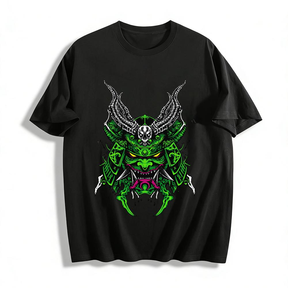 

Dark Style Oni Samurai Print Tee Edgy Retro Streetwear Top Pure cotton T-shirt XXS
