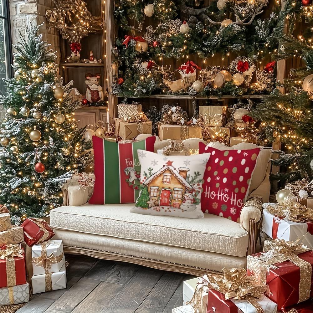 Christmas Pillow Covers: Gingerbread House, Ho Ho Ho, Falalala, and Festive Mug Designs Sofa Room Cushion Cover Home Decoration