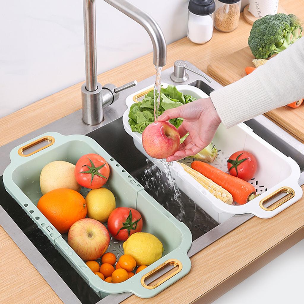 Extendable Over Sink Colander Double Layers Retractable Drainer Basket for Home Kitchen