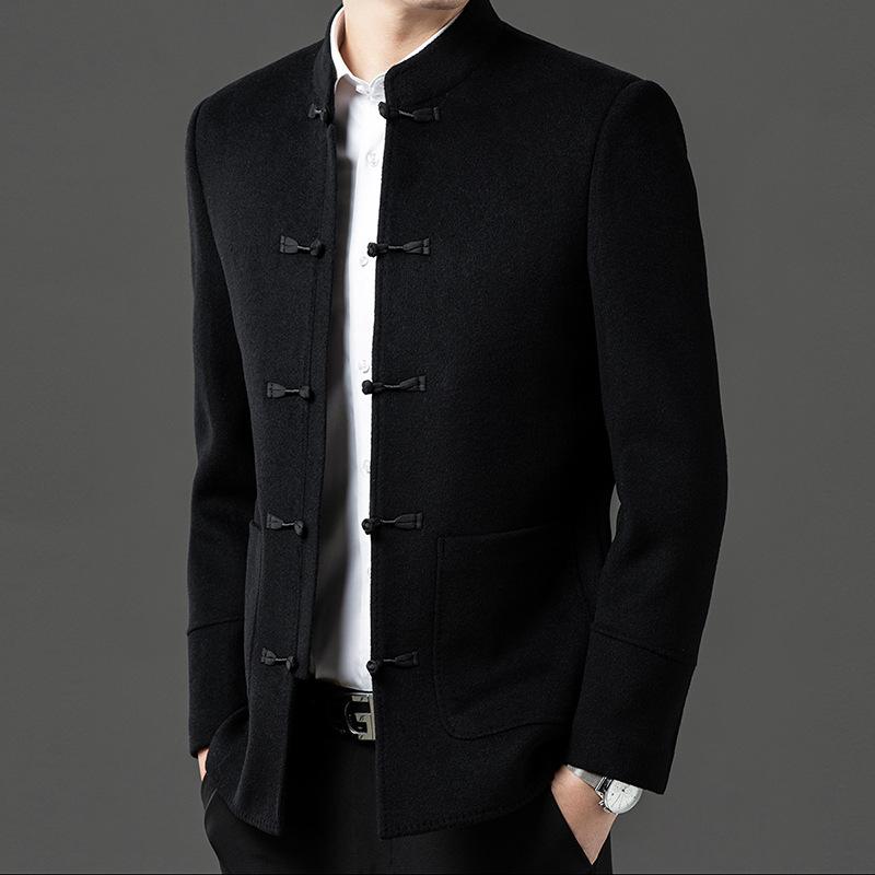 New High-end Men's Tops for Spring and Autumn, Business Casual Men's Clothing, Middle-aged Dad's Coat Stand-up Collar Tang Suit Men