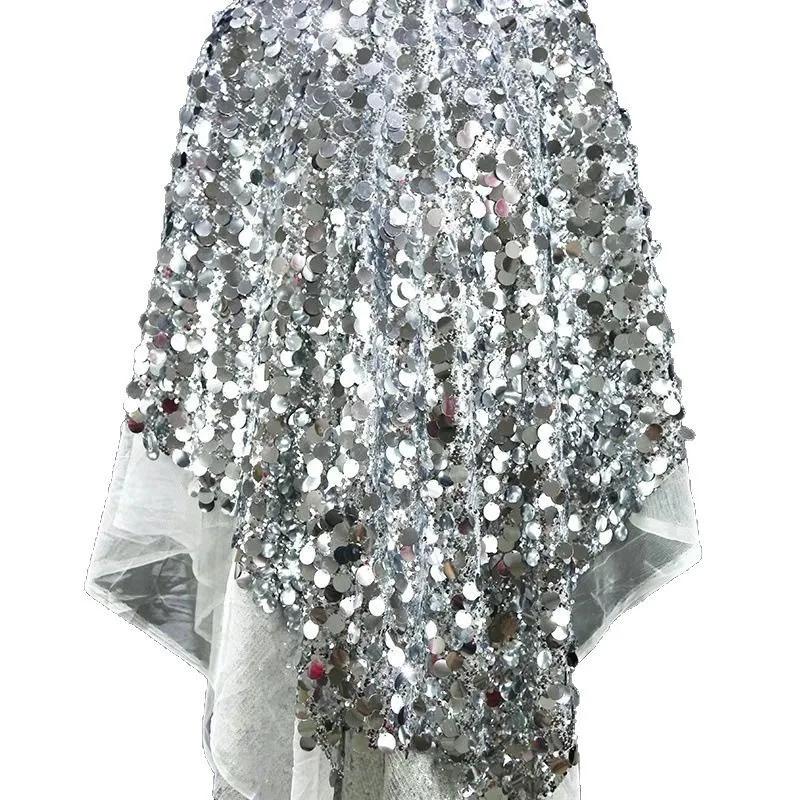 1yards 5+18mm Silver Shiny Beaded Fabric for DIY Sewing Stage & Costume Dress Background Clothing Supplies Handmade DIY Etc.