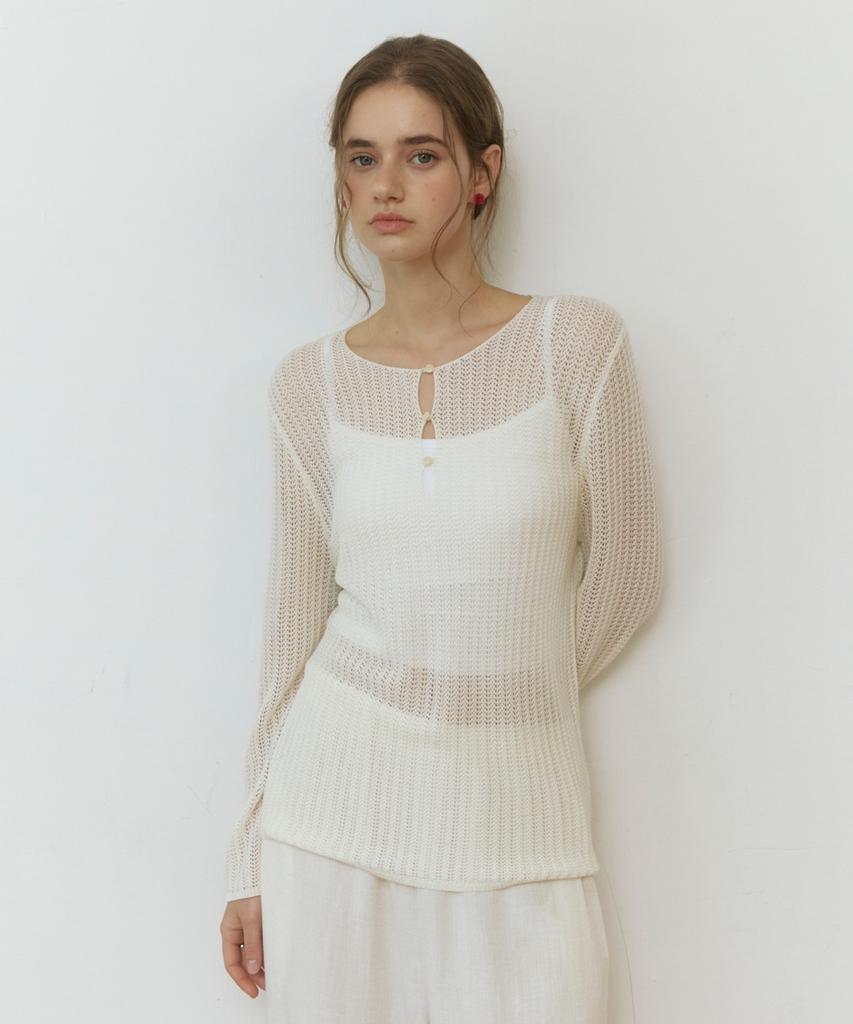ADAUL Three Button Net See Through Knit - Ivory
