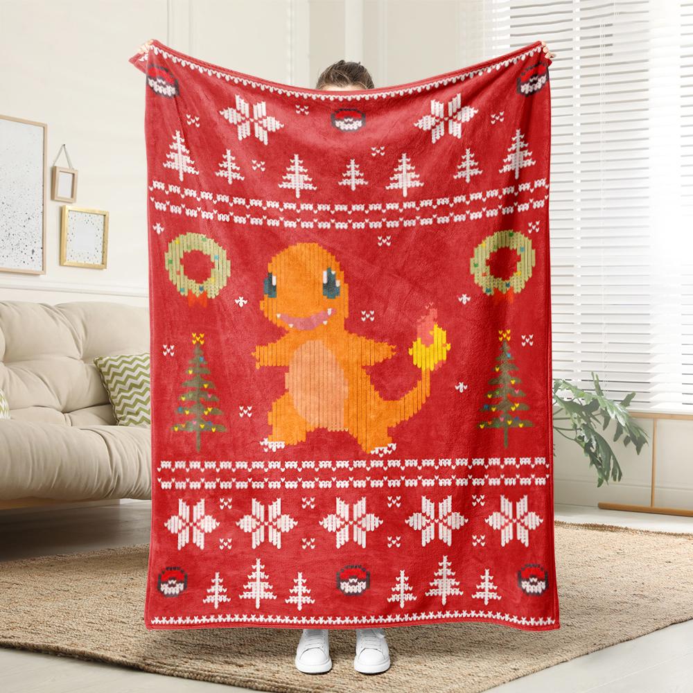 Pikachu dances with the little Fire Dragon Christmas: Pixel Style Christmas Blanket Essential for Home rest